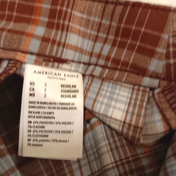 American Eagle Plaid Pleated Mini Skirt Brown Blue Rust  Y2K Sz 2 - Picture 10 of 13